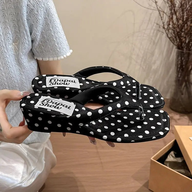 Designer Summer Polka Dot Women Slippers Concise Wedges Heel Dress