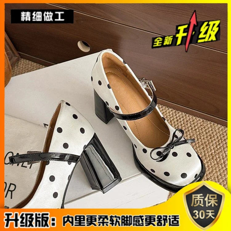 Sweet Polka Dot  Knot Mary Jane High Heels Women's