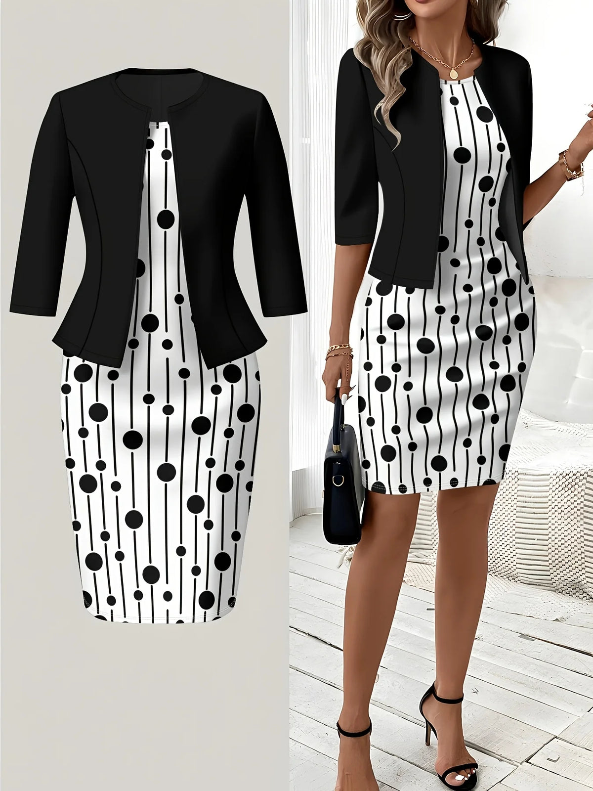 Printed Design Autumn and winter casual style black and white polka dot striped