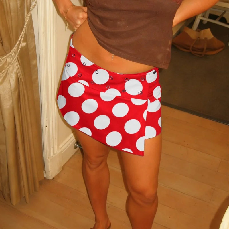 Women Polka Dot Skirt Mid Rise Reversible Wrap Skirts