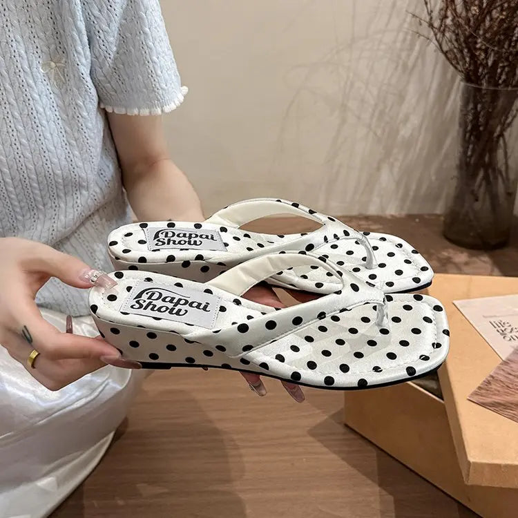 Designer Summer Polka Dot Women Slippers Concise Wedges Heel Dress