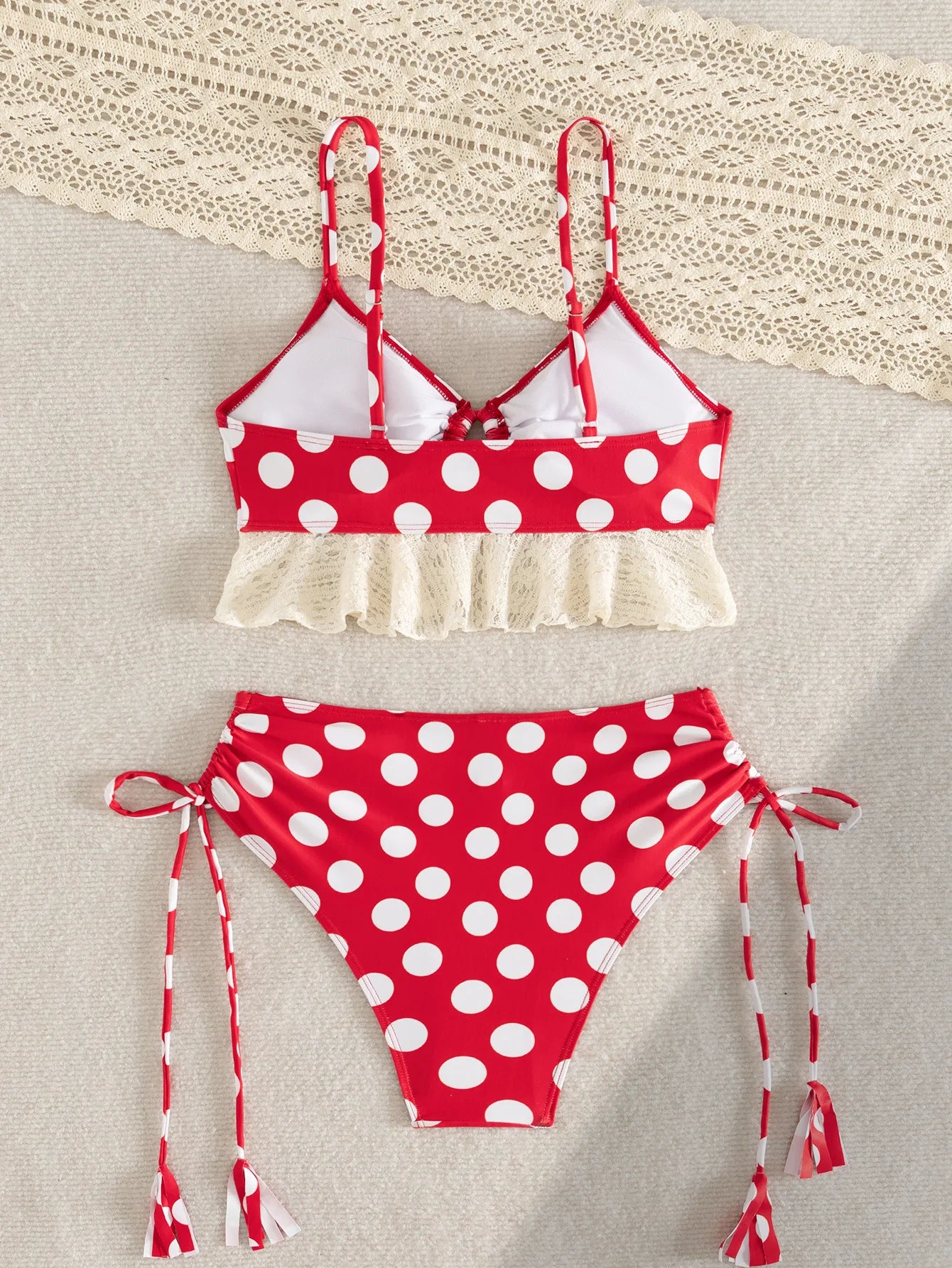 Women Retro Polka Dot Bikini Set Out Lace Up Swimsuit Two Piece