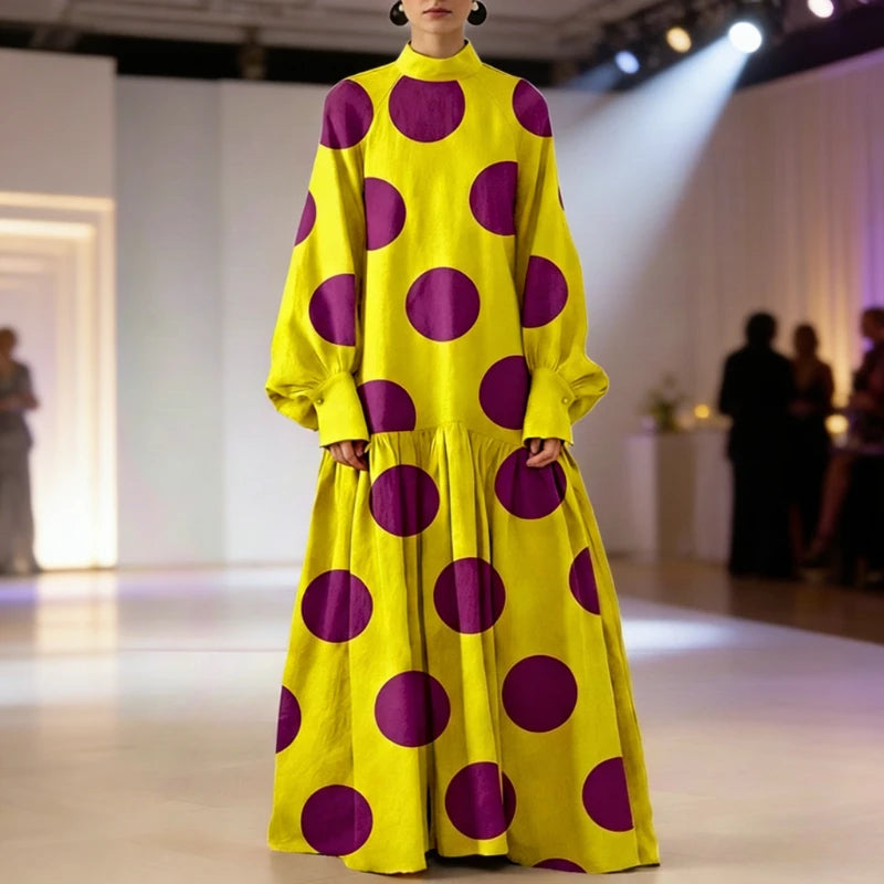 Modigirl Women's Vintage Purple Polka Dot Maxi Dress