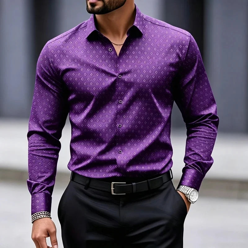 High end black fine geometric polka dot shirt for men slim fit long sleeved business suit