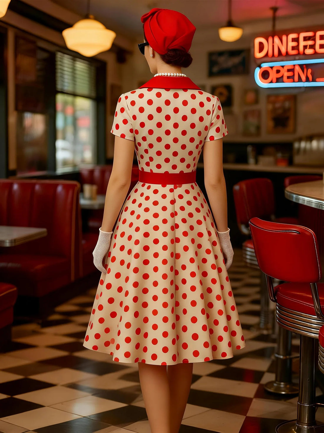 Tonval Contrast Notched Collar and Belt Polka Dot 50s Women Dresses Summer 2026 Buttons Front Elegant Vntage Party Dress