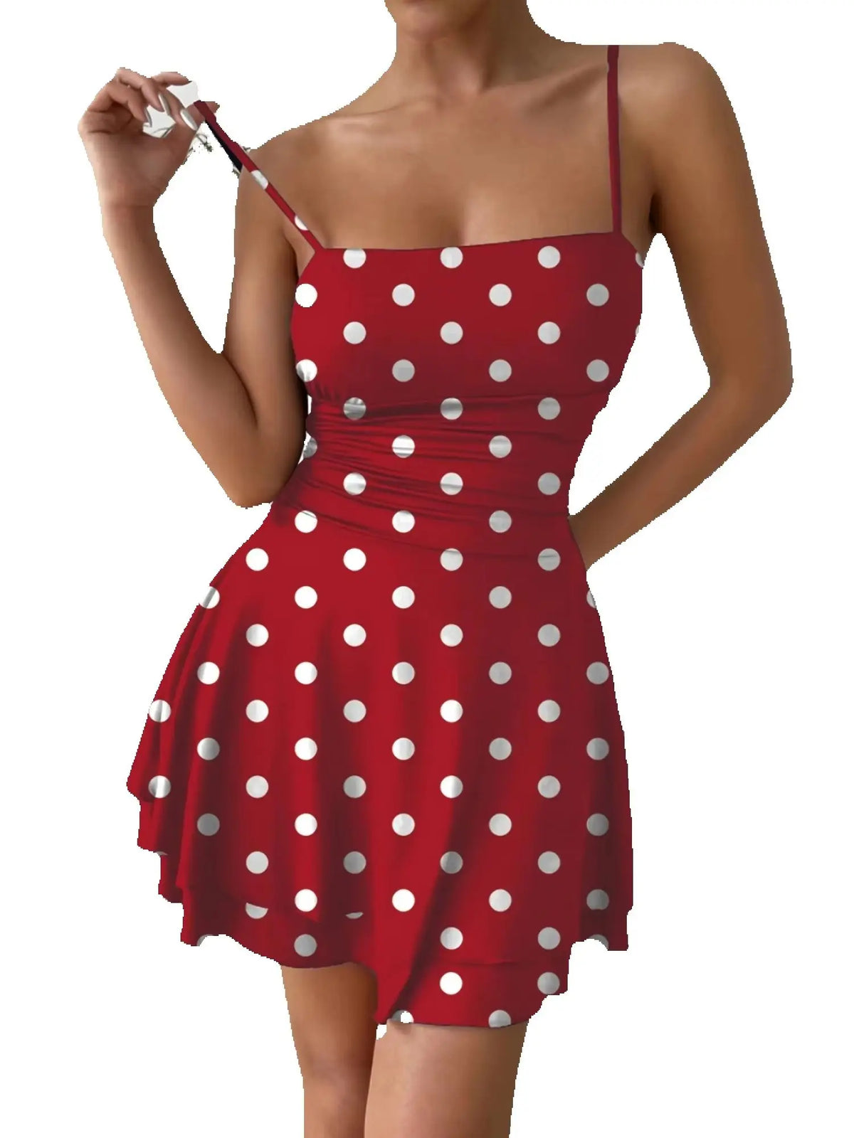 Women's Casual Elegant Square Neck Sleeveless Polka Dot Mini Dress