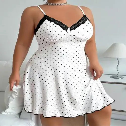 Suspender Nightgown Women's Lace V-neck Knee Length Pajamas Dress