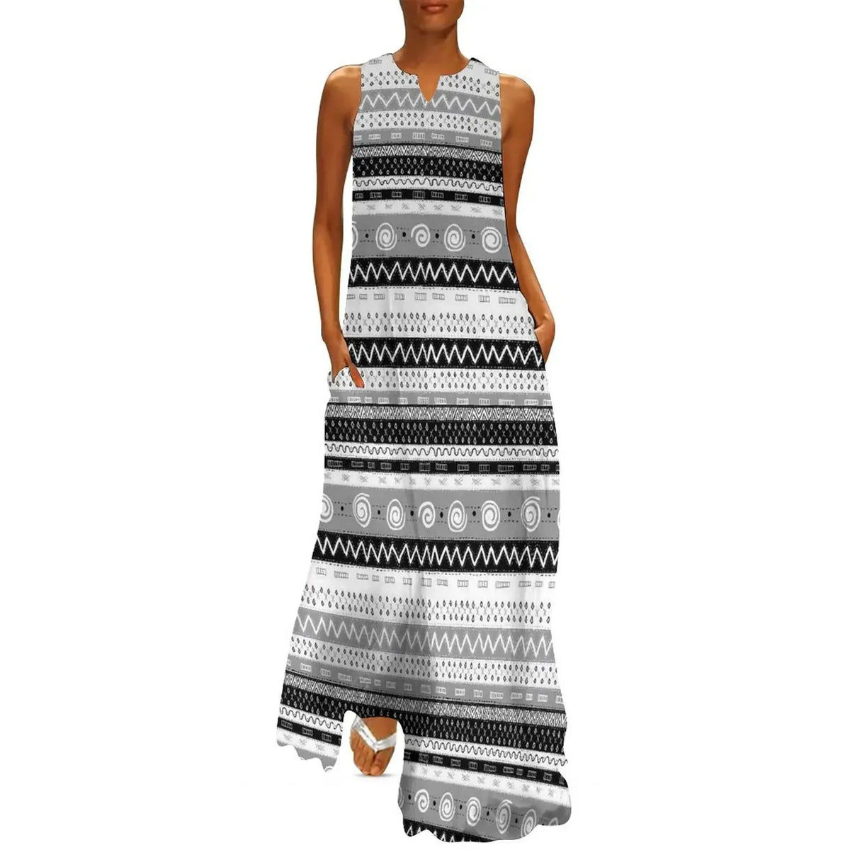 Robe Striped Polka Dot Women Beach Dress Summer Black and White Two Tone