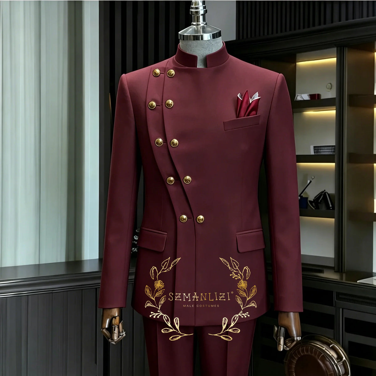 Men's Stand Collar 2-Piece Suit (Blazer + Pants)
