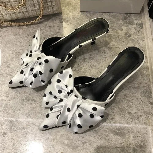 Spring Slippers Women's Korean-Style Pointed Polka Dot Bow