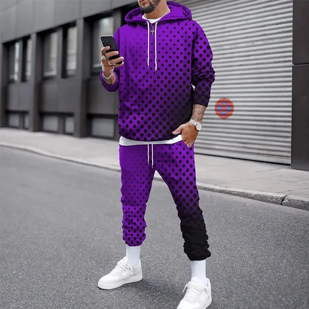 Funny 3D Polka Dot Print Men Hoodies Set Autumn Winter Casual Sweatshirt Sweatpants