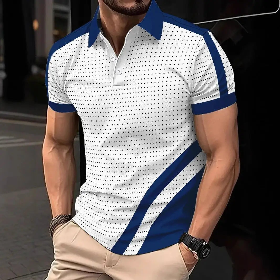 Men's Polka Dot Polo Shirt Black Short Sleeve Golf Shirt