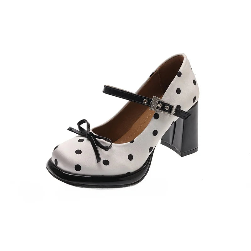 Sweet Polka Dot Mary Jane Shoes Women's Chunky Heel