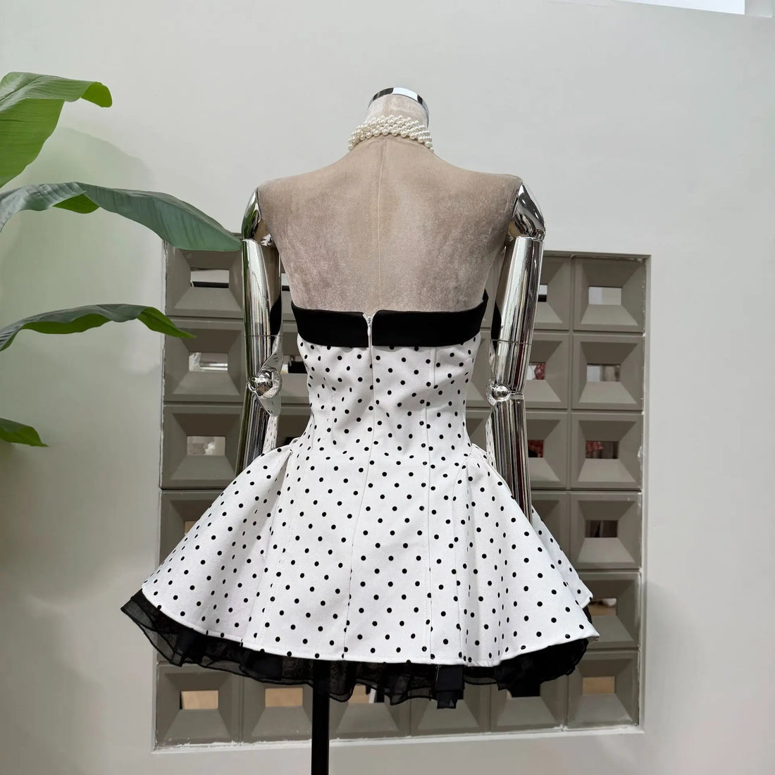 Women Sexy Strapless Backless Polka Dot Bow A Line Dress Party