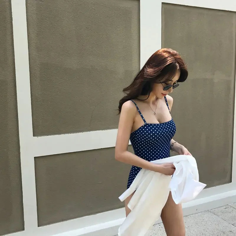 Sexy Korean One-Piece Swimsuit Women Dot Slimming Swimwear