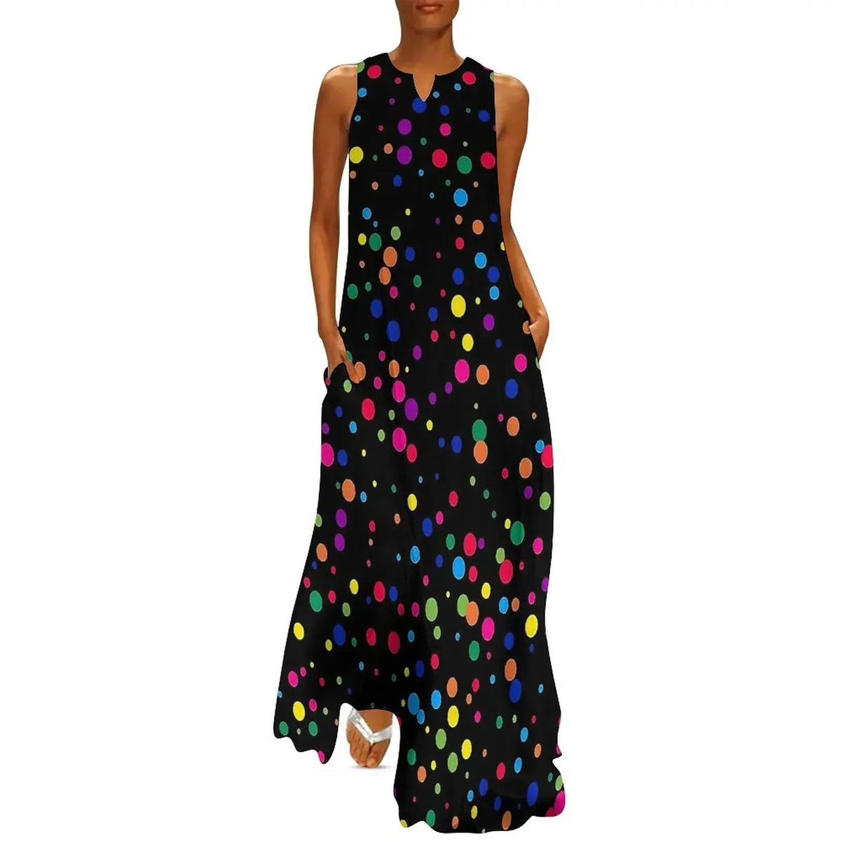 Red And White Polka Dots Print Women Dress  Elegant Maxi Dress V-Neck