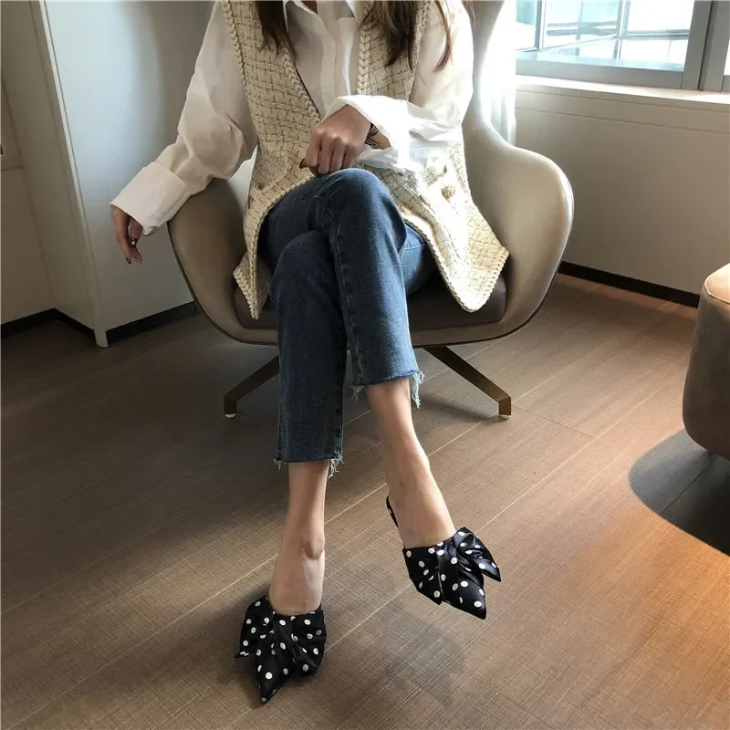Spring Slippers Women's Korean-Style Pointed Polka Dot Bow