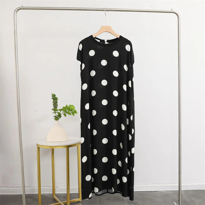 Fashion Plaid And Dot Night Dress Women Loose Cotton Short Sleeve Sleepwear Nightgowns Summer Ladies Nightwear Sleeping Clothes