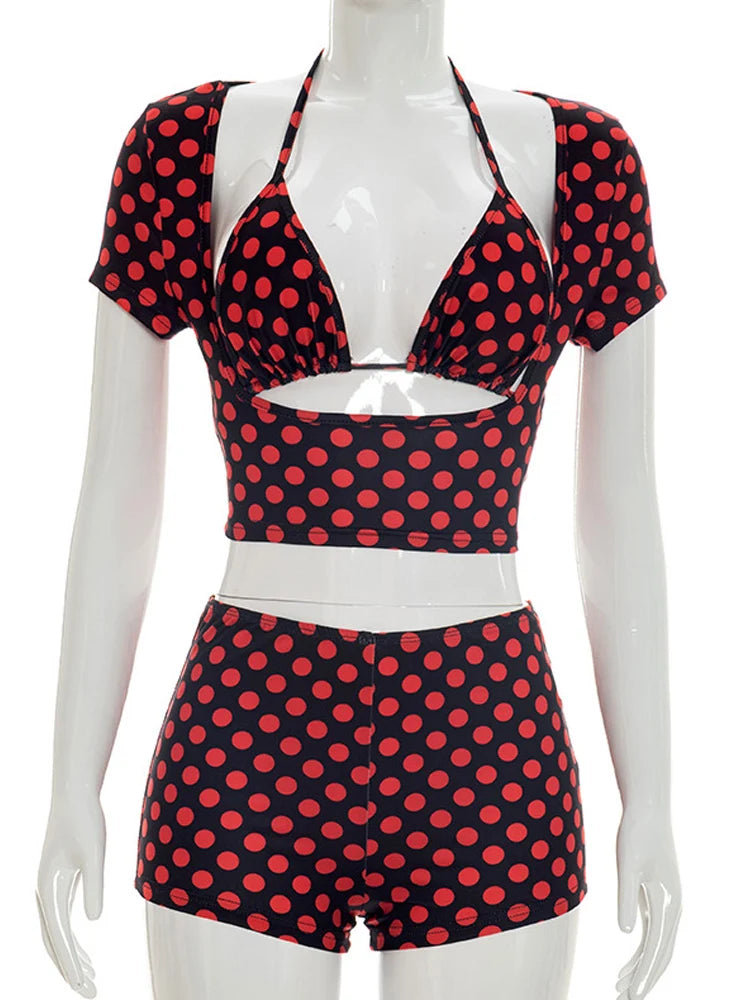 Women Polka Dot 3 Piece Set Summer Beach Outfits