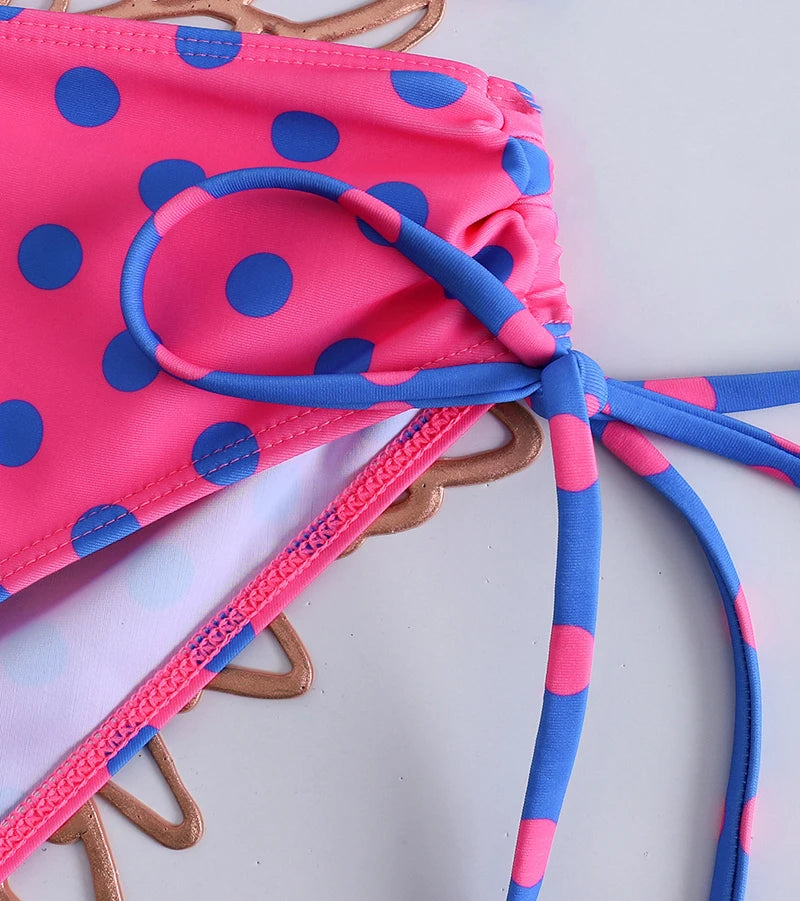 Sexy Women's Swimsuit Polka Dot Bandeau Bikinis Set Low Waist