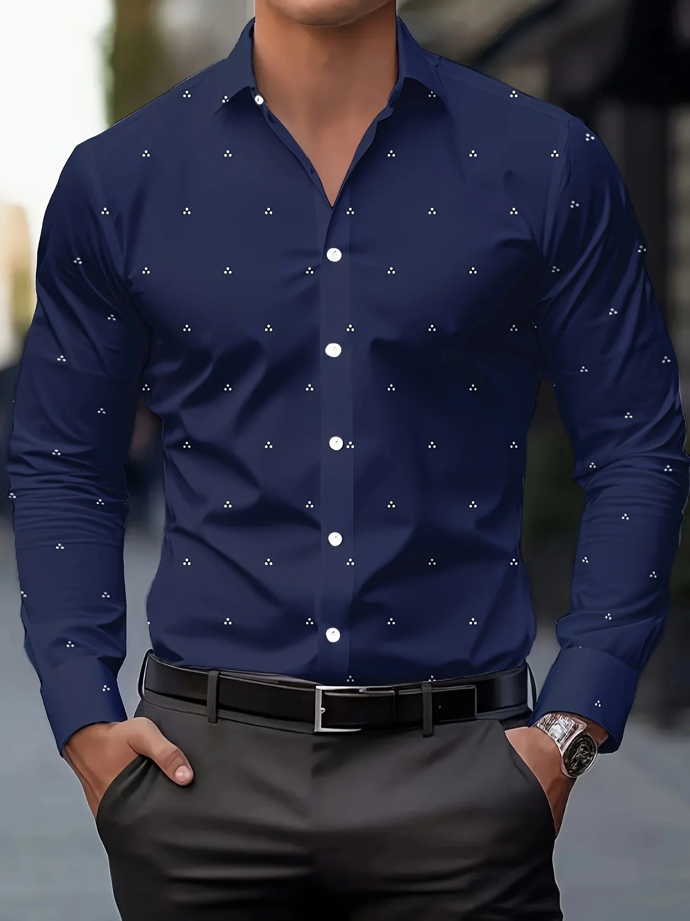 Men's Fashion Polka Dot Digital Print Shirts Casual Breathable