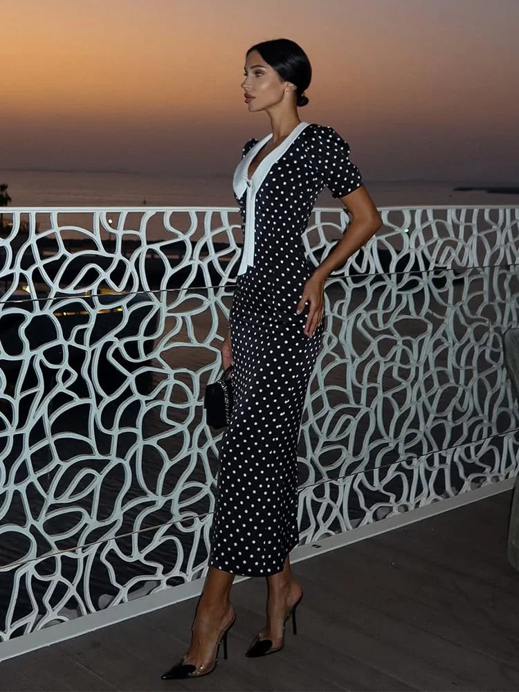 Dot Printed Dresses For Women Fashion Sexy Streetwear Short Sleeves Sheath