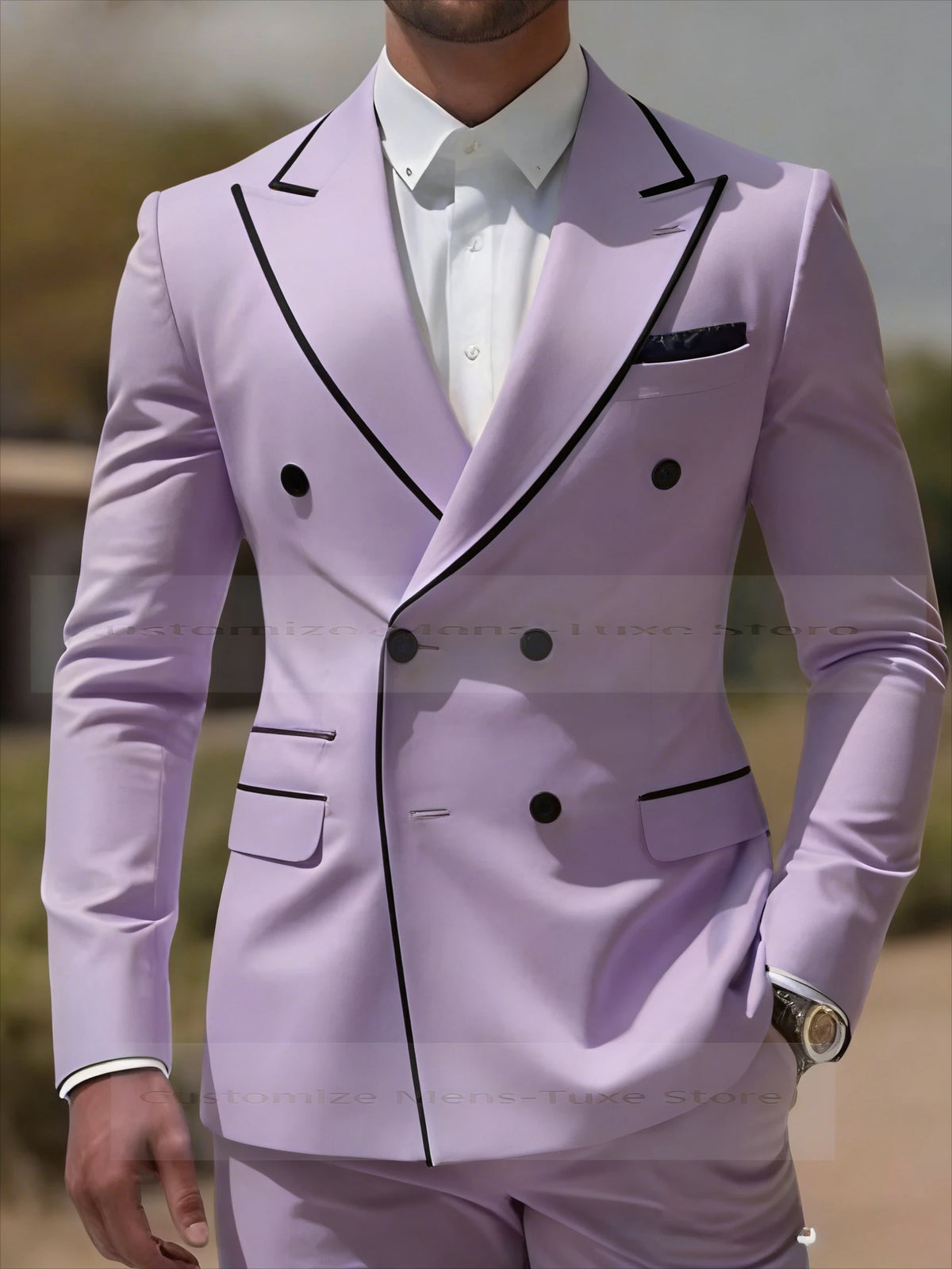 Black Collar Orange Male Business Men Suit Groom Groomsman Wedding Party