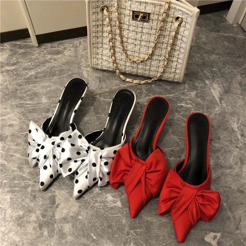 Spring Slippers Women's Korean-Style Pointed Polka Dot Bow