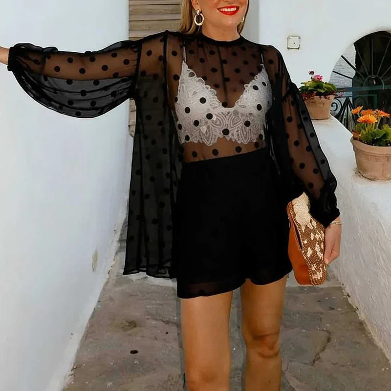Casual Loose Swing Cover Up Top Polka Dot Print