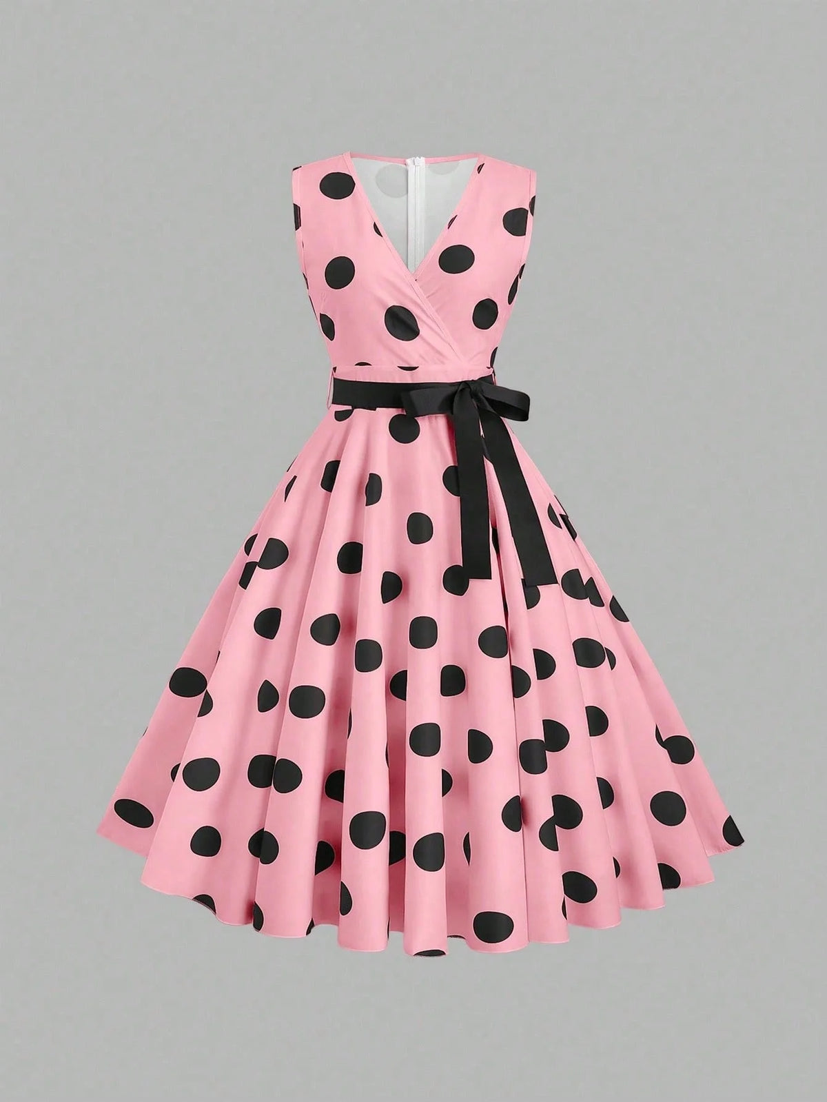 Fashionable Women's Polka Dot Printed Sleeveless V-Neck Dress Maxi Women Outfit