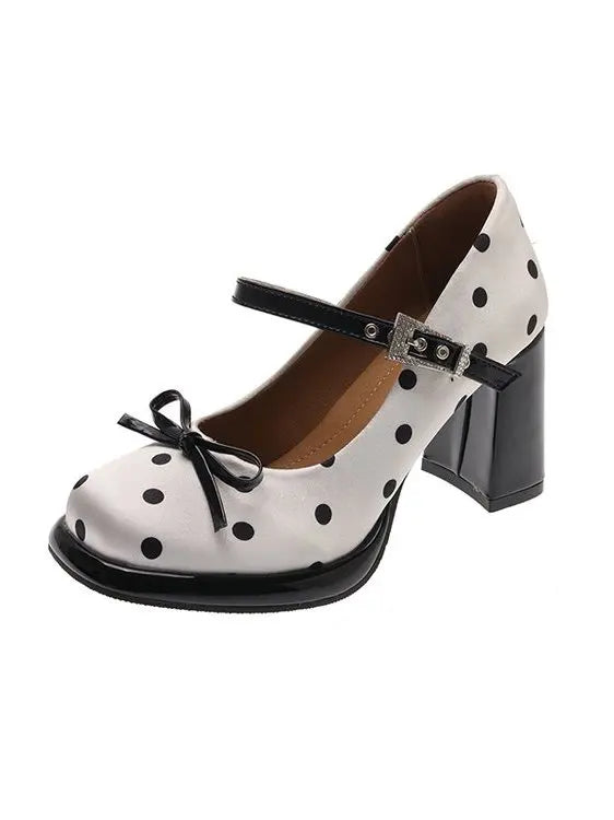 Sweet Polka Dot  Knot Mary Jane High Heels Women's