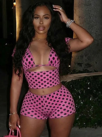 Women Polka Dot 3 Piece Set Summer Beach Outfits