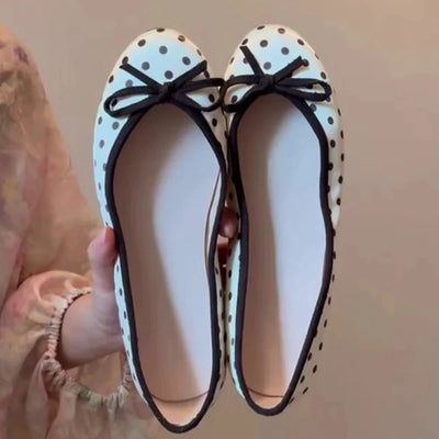 Designer Polka Dot Round Toe Ballet Flats for Women