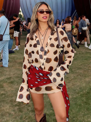 Weird Puss Silk Scarf Strap Patchwork Dress Women Sexy Single-Breasted