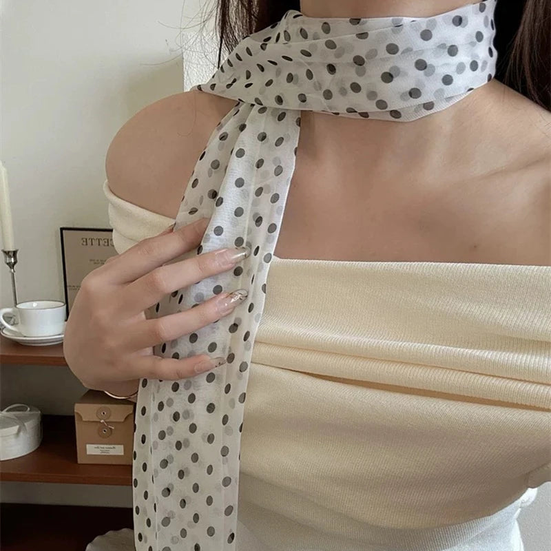 Ladies Polka Dot Silk Scarf Versatile Korean Ins Style Gentle