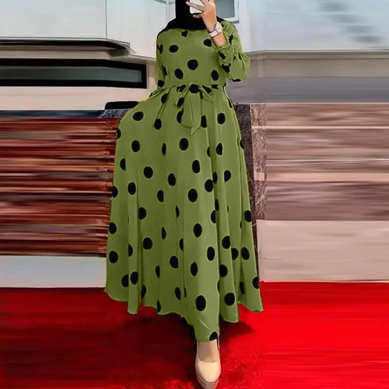 Women's Casual Dress Polka Dot Print Long Maxi Dress Party Casual