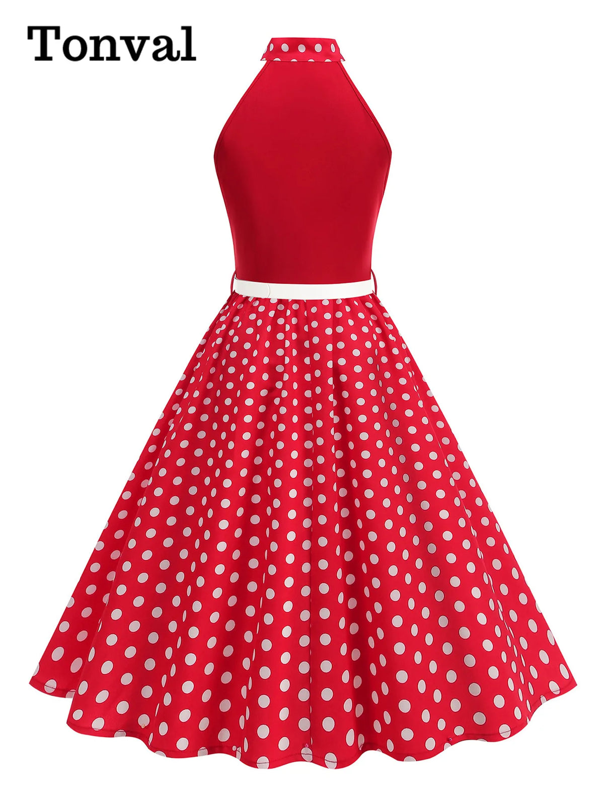 Tonval Bow Neck Halter Neck Polka Dot 50s Retro Party Clothes