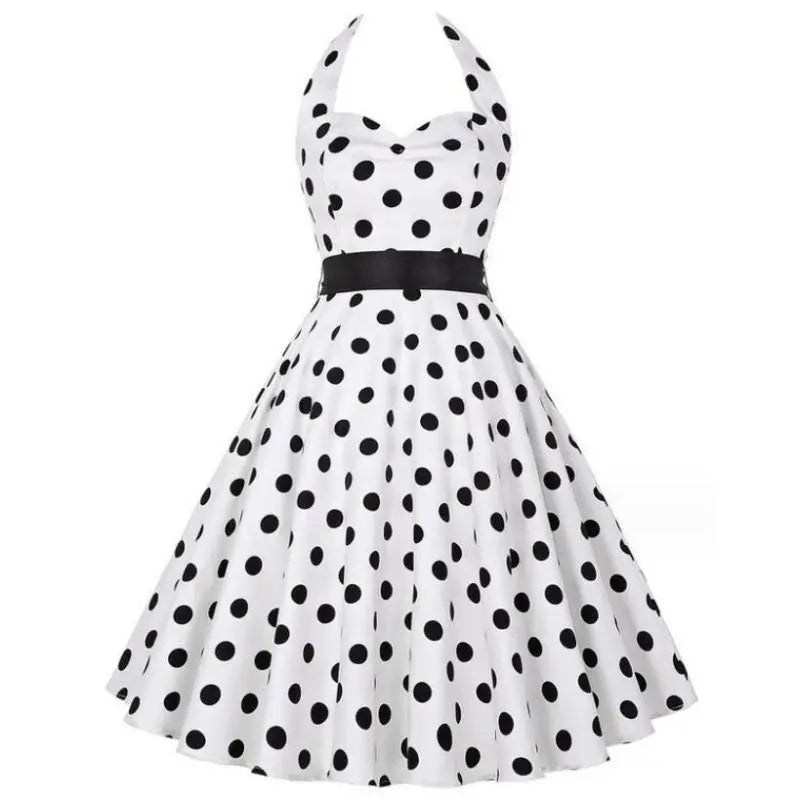 Women Summer Polka Dot Vintage Dress Fashion Party Office Lady Rockabilly