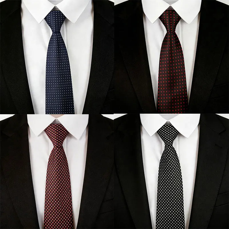 Men's No-Tie Narrow Zipper Tie Polyester Black Red Blue Multicolor Polka Dot