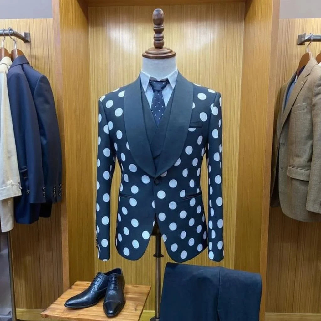 Polka Dots Formal Men Suits for Wedding Party Custom Made Groom