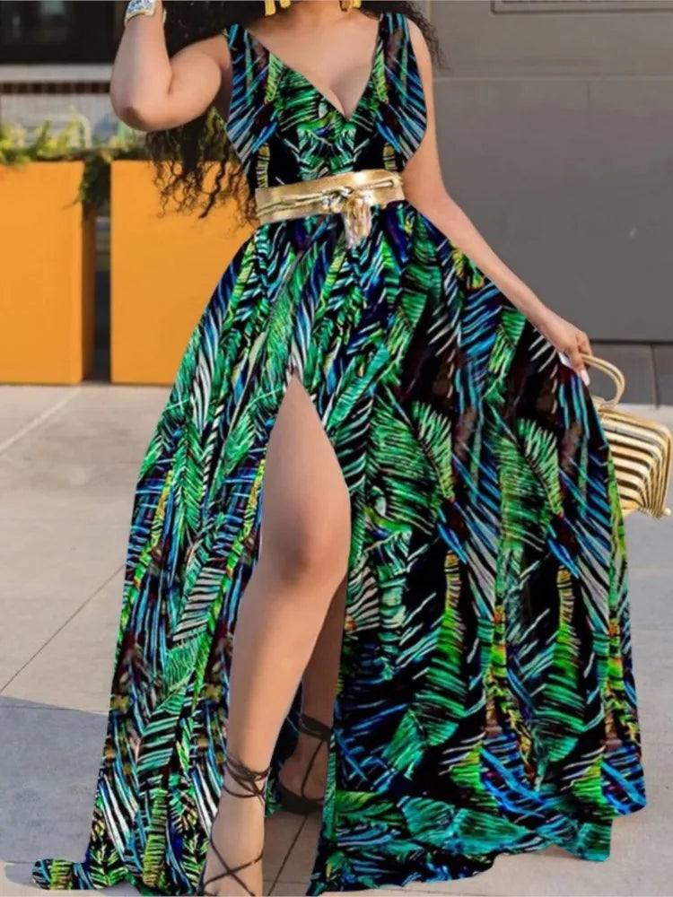 Sexy Deep V Neck Polka Dot Long Dress For Women Summer Boho Sleeveless
