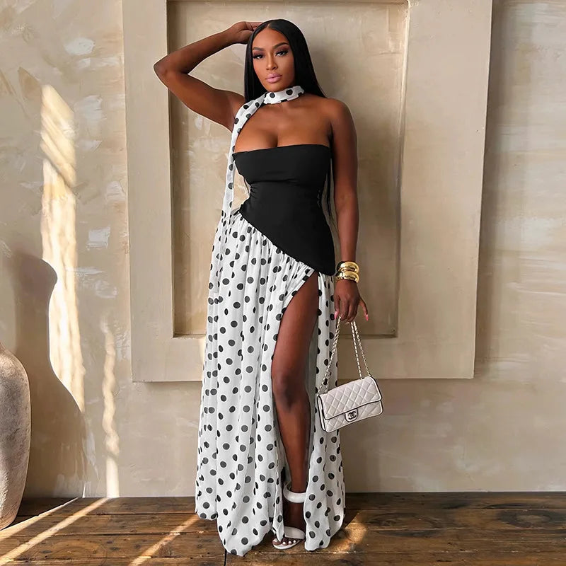 STYLISH LADY Polka Dot Print Maxi Dress 2026 Summer Women Strapless