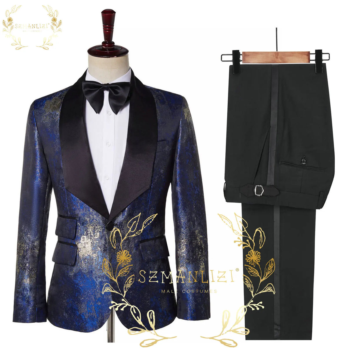 Latest Design Men's Suit Houndstooth Jacket Black Pants 2 Pieces Double Breasted Slim Fit Formal Wedding Tuxedos Evening Dress