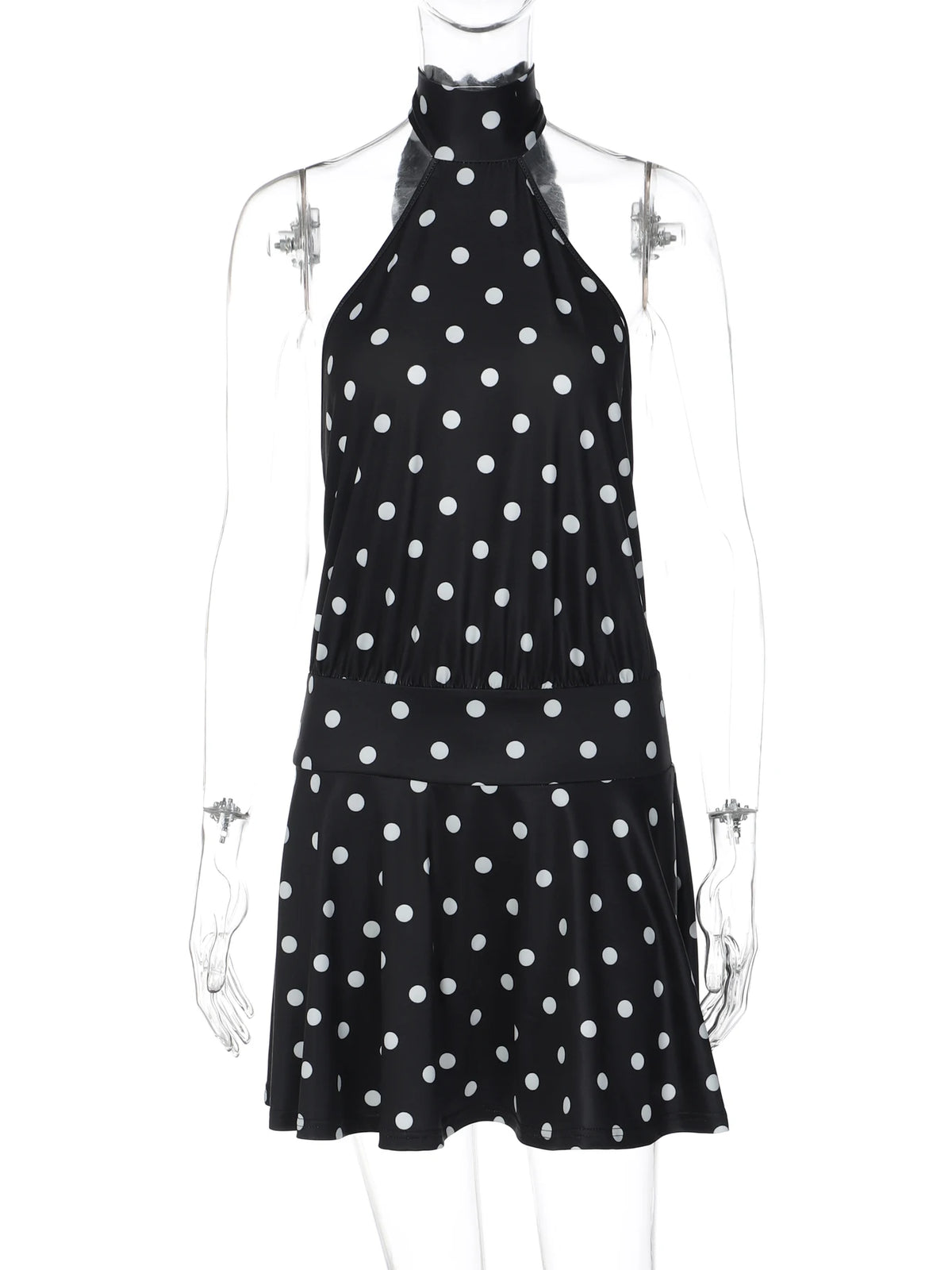 Hugcitar Polka Dot Print Halter Sleeveless Backless Bandage Sexy Slim