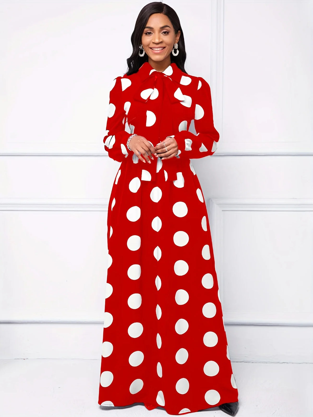 Casual Dresses Elegant Women Long Dress Sleeve Female Robe Bow Knot