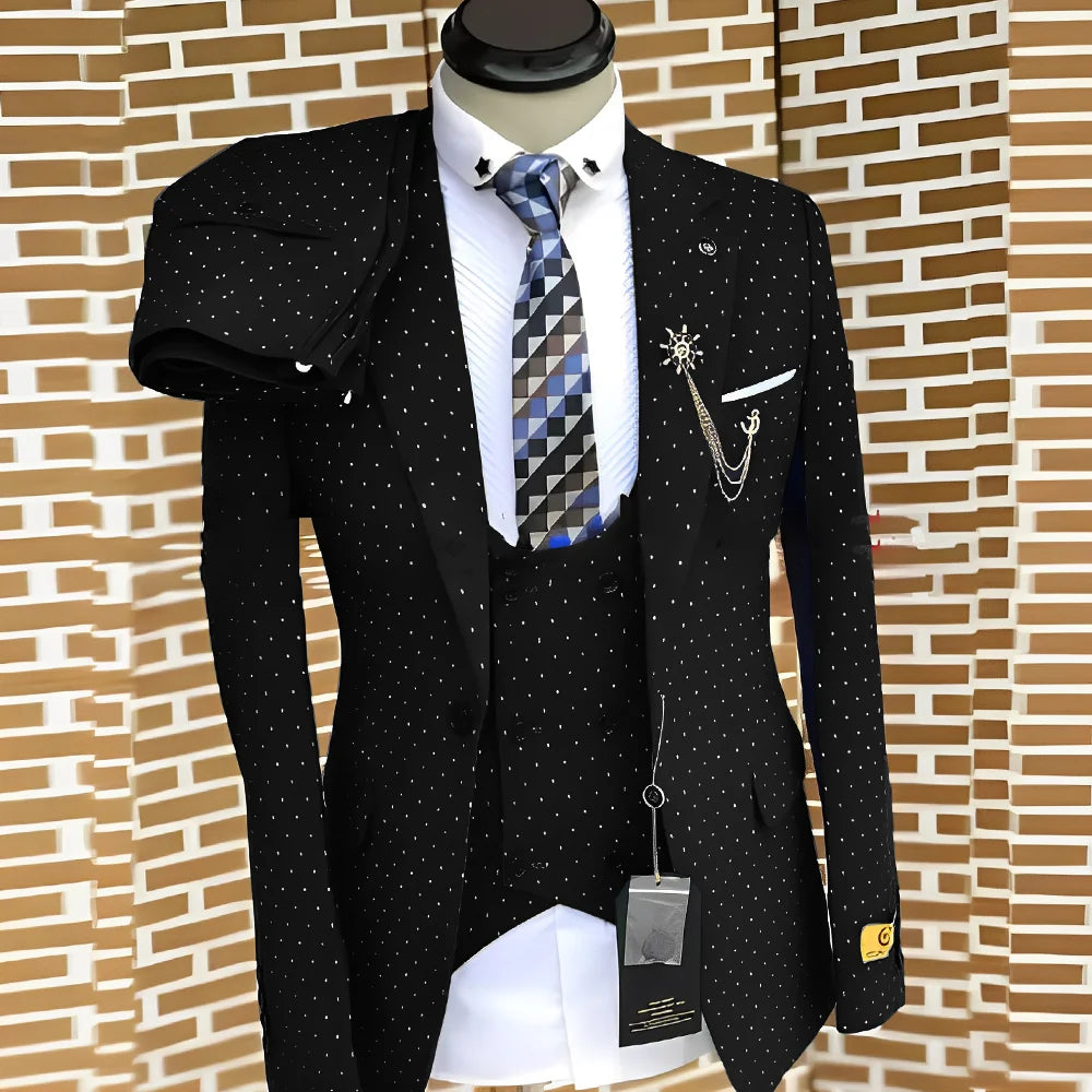 Men's Polka Dot 3-Piece Suit (Jacket, Vest + Pants)