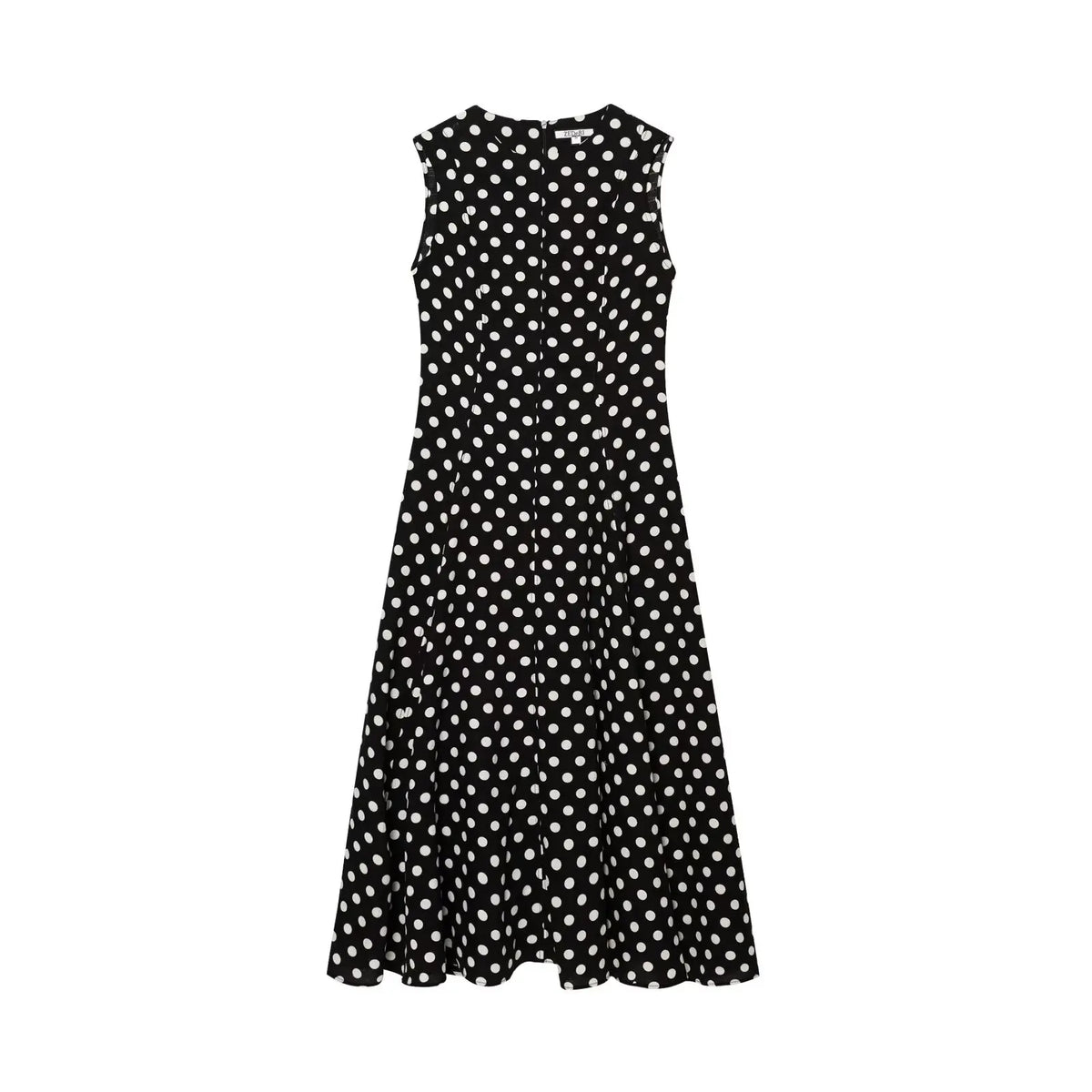 HH Women Polka Dots Print Summer Midi Dress O-Neck Sleeveless Rear Zipper Sexy Dress Female Fashion Slim Beach Party Dress
