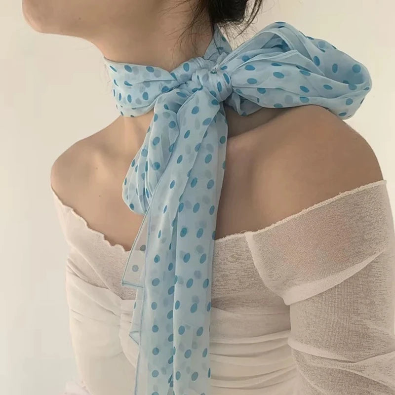 Ladies Polka Dot Silk Scarf Versatile Korean Ins Style Gentle