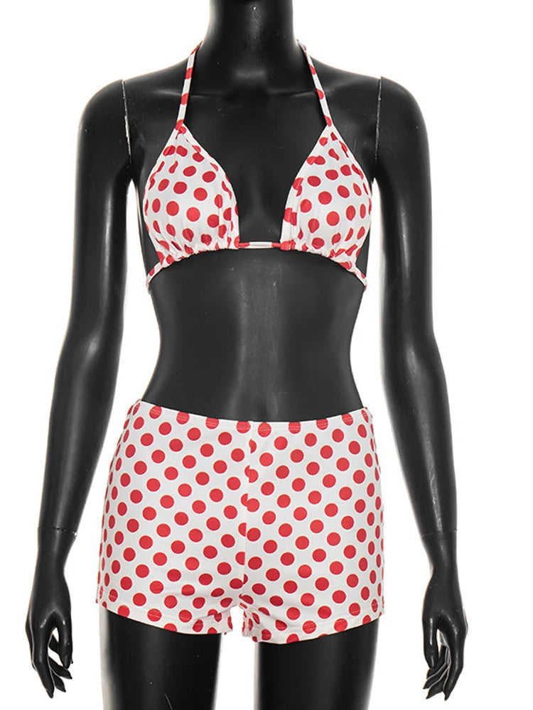 Women Polka Dot 3 Piece Set Summer Beach Outfits