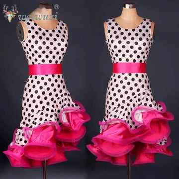Latin Dance Performance Costume for Women Customized Polka Dot Dress